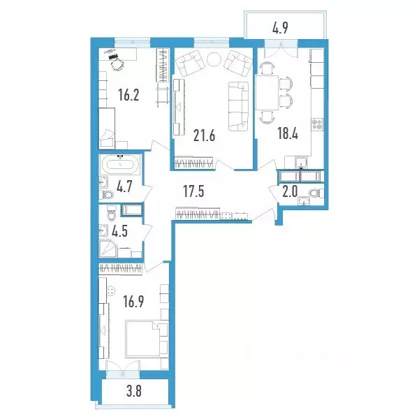 3-к кв. Санкт-Петербург бул. Александра Грина, 2к2 (105.2 м) - Фото 1