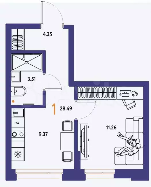 1-к. квартира, 28,5 м, 10/15 эт. - Фото 1