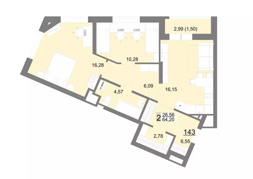2-комнатная квартира: Екатеринбург, Тенистая улица, 8с5 (64.2 м) - Фото 0