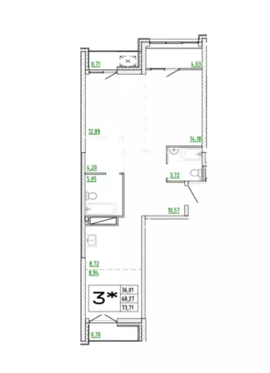 3-к кв. Приморский край, Владивосток Архитектор жилой комплекс (73.71 ... - Фото 1
