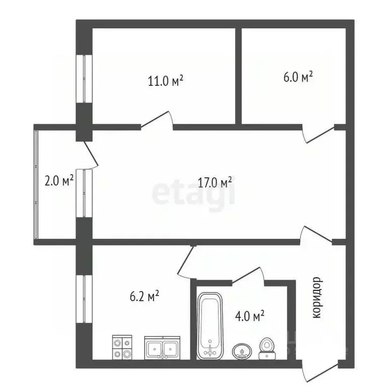 2-к кв. Забайкальский край, Чита ул. Гагарина, 8 (46.2 м) - Фото 1