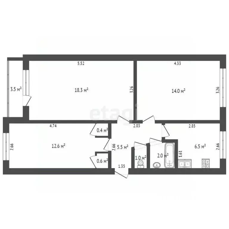 3-к кв. Ростовская область, Ростов-на-Дону Дачная ул., 14 (62.0 м) - Фото 1