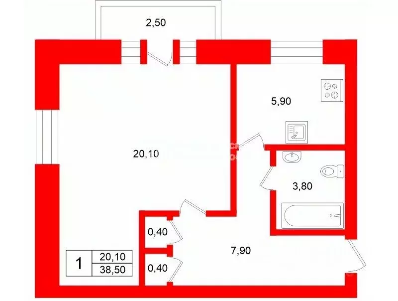 1-к кв. Санкт-Петербург Отечественная ул., 4К1 (38.5 м) - Фото 2