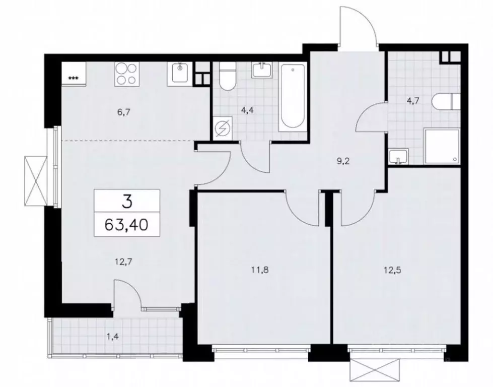 2-к кв. Москва Сосенское поселение, просп. Куприна, 7к2 (62.0 м) - Фото 1