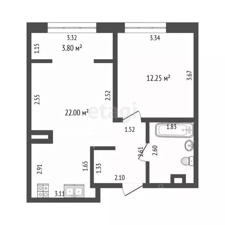1-к кв. Тюменская область, Тюмень ул. Газовиков, 73к1 (43.7 м) - Фото 1