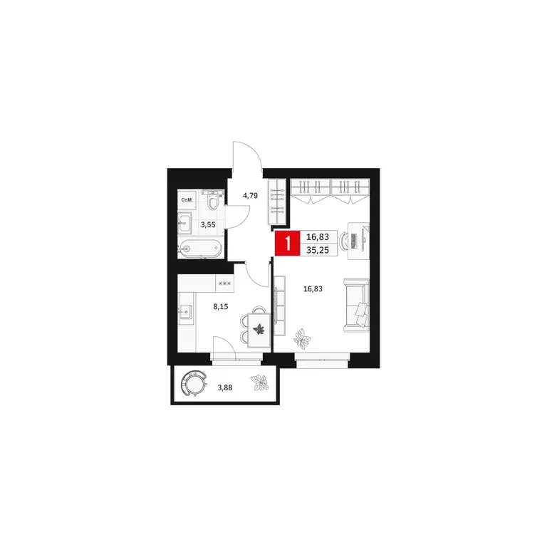 1-комнатная квартира: Уфа, Большая Московская улица, 11 (35.25 м) - Фото 1