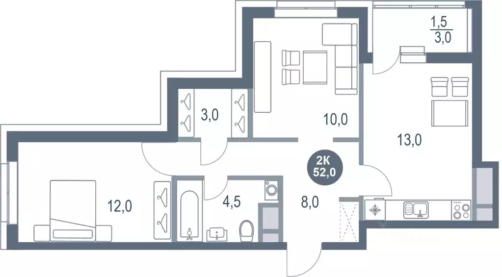 2-к кв. Московская область, Котельники Новые Котельники мкр, 11 (52.0 ... - Фото 1