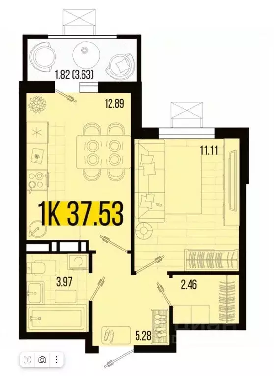 1-к кв. Краснодарский край, Северская ст-ца ул. Западная, 27 (37.53 м) - Фото 2