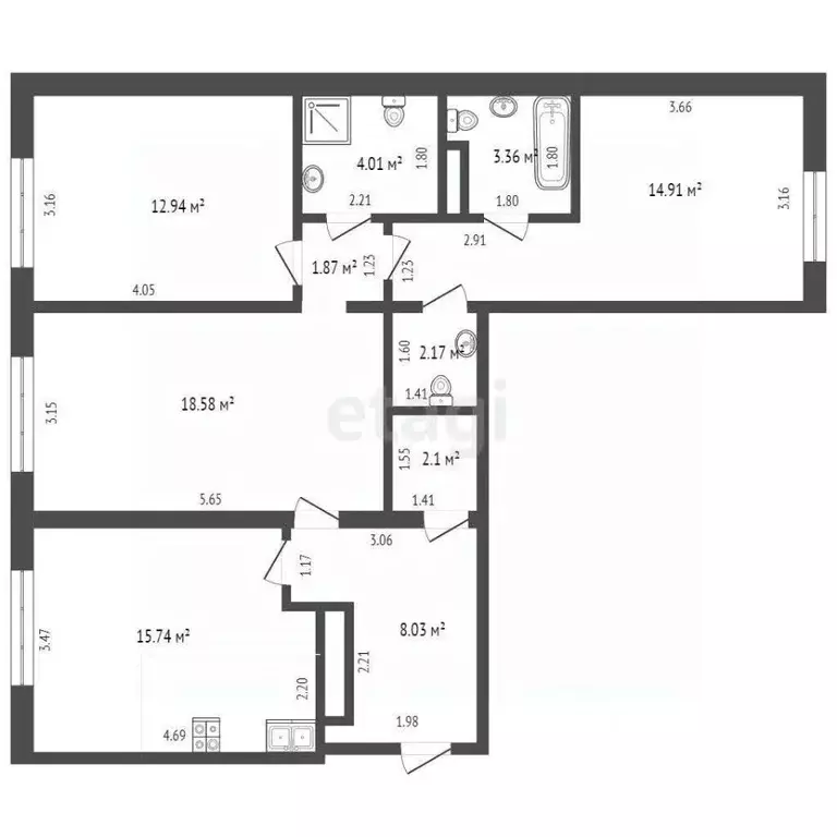 2-к кв. Тюменская область, Тюменский муниципальный округ, д. Патрушева ... - Фото 1