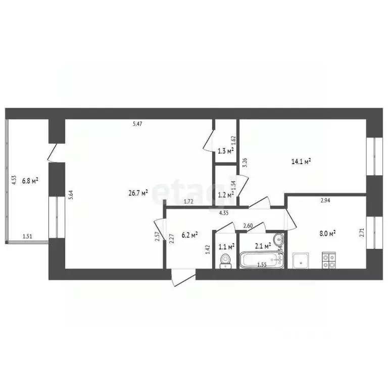 2-к кв. Башкортостан, Стерлитамак просп. Октября, 59 (60.7 м) - Фото 2