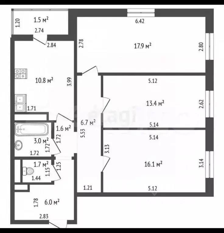 3-к кв. Татарстан, Альметьевск Алсу мкр, ул. Рината Галеева, 35 (77.9 ... - Фото 1