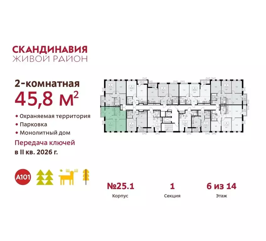 2-комнатная квартира: поселение Сосенское, жилой комплекс Скандинавия ... - Фото 1