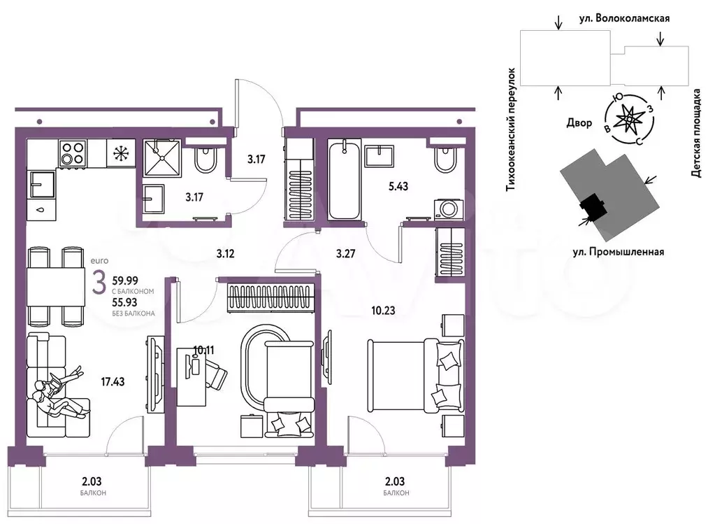 3-к. квартира, 60 м, 7/20 эт. - Фото 0