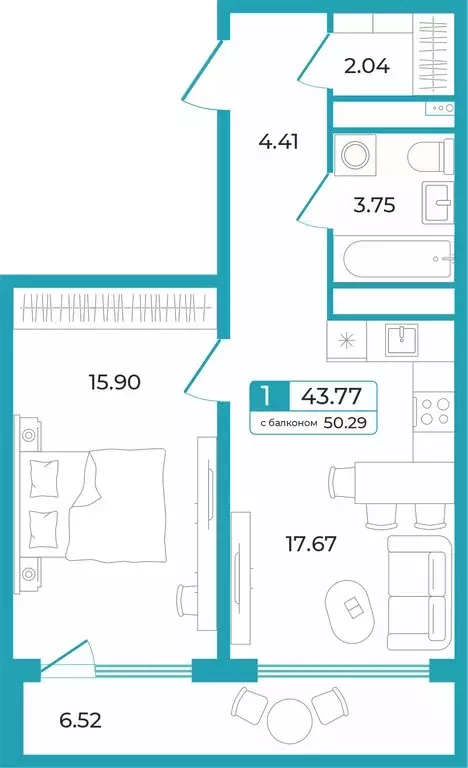 1-комнатная квартира: Тюмень, улица Щербакова, 136 (44.3 м) - Фото 0