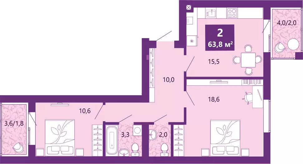 2-комнатная квартира: Калининград, Байкальская улица, 1к5 (64.5 м) - Фото 2