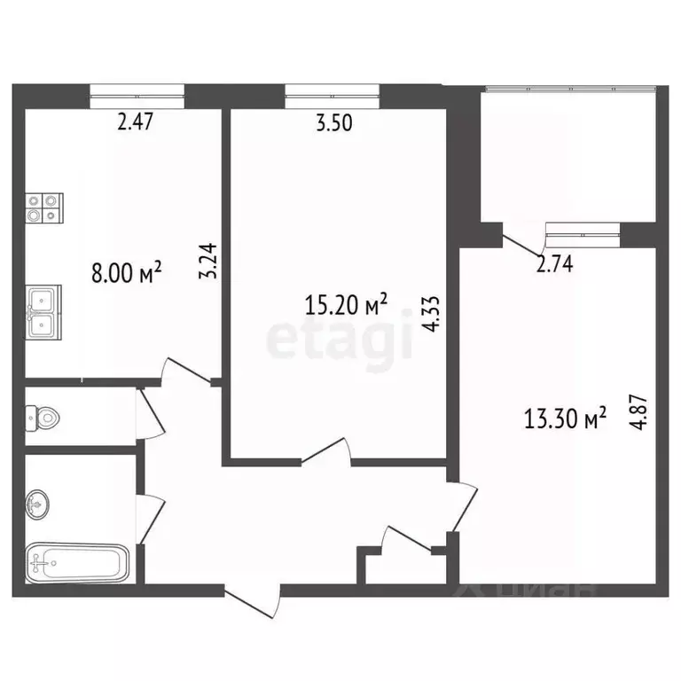 2-к кв. Чувашия, Чебоксары ул. Чапаева, 4 (48.2 м) - Фото 2