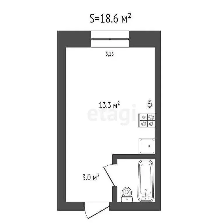 Квартира-студия: Томск, Стадионная улица, 13 (18.6 м) - Фото 1