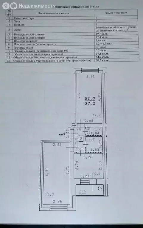 2-комнатная квартира: Губкин, улица Анатолия Кретова, 7 (56 м) - Фото 0
