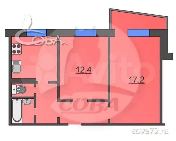 2-к. квартира, 51 м, 1/9 эт. - Фото 0