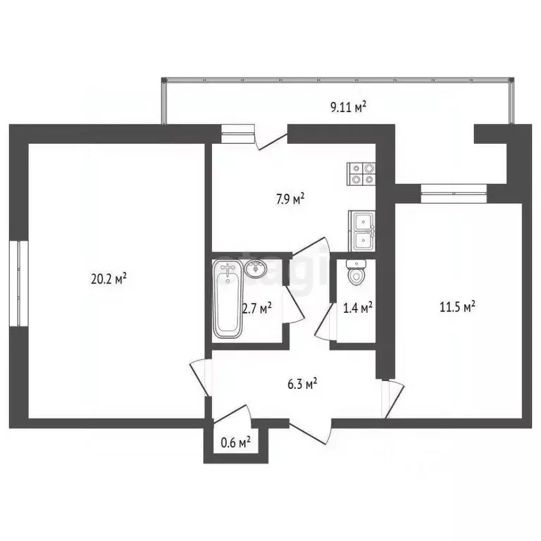 2-к кв. Крым, Феодосия ул. Челнокова, 76А (50.6 м) - Фото 2