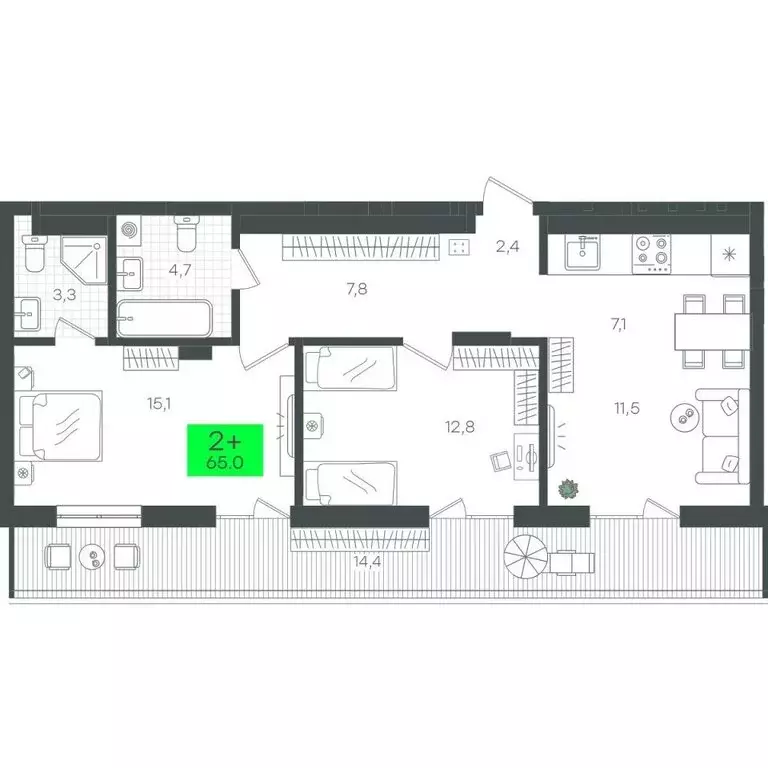 2-комнатная квартира: Тюмень, улица Василия Малкова, 9 (79.47 м) - Фото 1