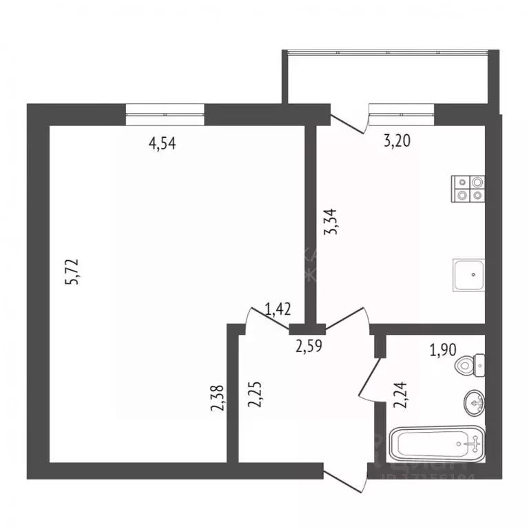 1-к кв. Тюменская область, Тюмень ул. Станционная, 26В/1 (37.5 м) - Фото 2