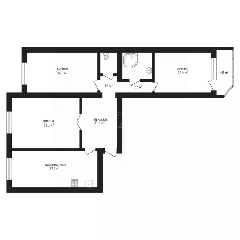 3-к кв. Тюменская область, Тюмень ул. Малыгина, 4/1 (93.0 м) - Фото 1