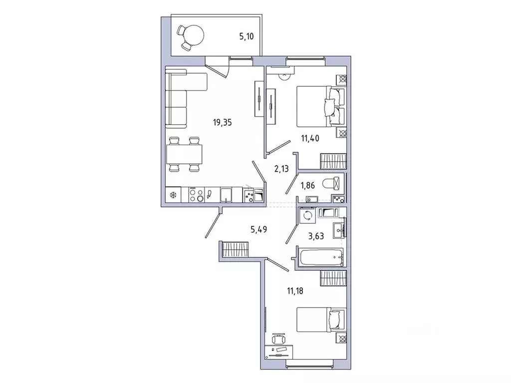 2-к кв. Ленинградская область, Гатчина Въезд мкр,  (57.59 м) - Фото 1
