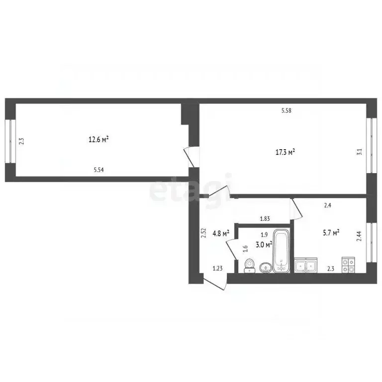 2-к кв. Алтайский край, Барнаул ул. Георгия Исакова, 143 (45.0 м) - Фото 2