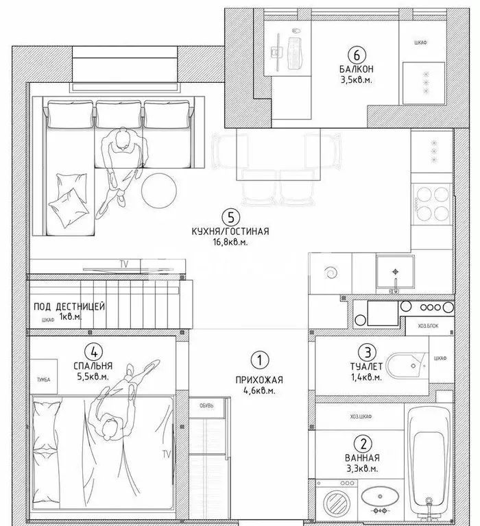 Квартира, 2 комнаты, 53 м - Фото 1