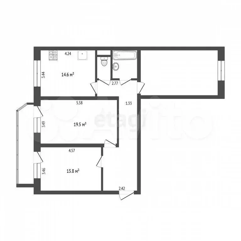 3-к. квартира, 91,4 м, 4/9 эт. - Фото 0