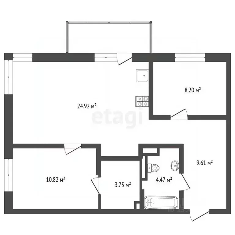 2-к кв. Тюменская область, Тюмень Профсоюзная ул., 59 (62.2 м) - Фото 2