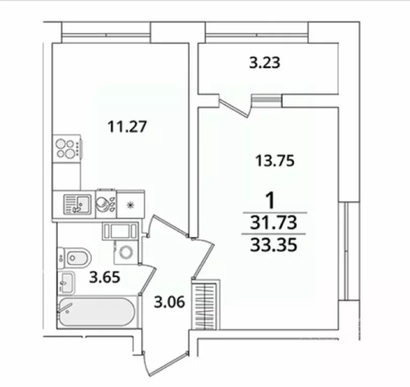 1-к кв. Санкт-Петербург просп. Маршала Блюхера, 3к3 (33.35 м) - Фото 2