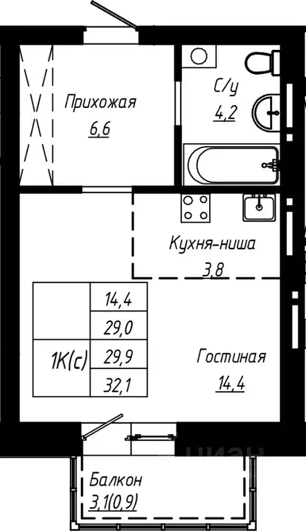 1-к кв. Алтайский край, Барнаул ул. Чернышевского (29.9 м) - Фото 0