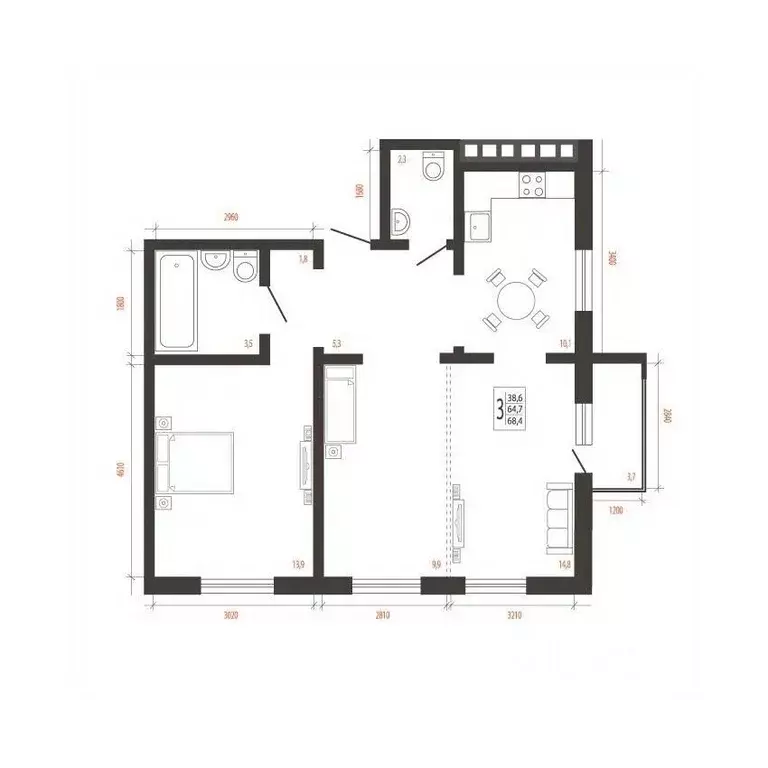 3-к кв. Иркутская область, Иркутск Свои Вместе жилой комплекс (68.4 м) - Фото 1