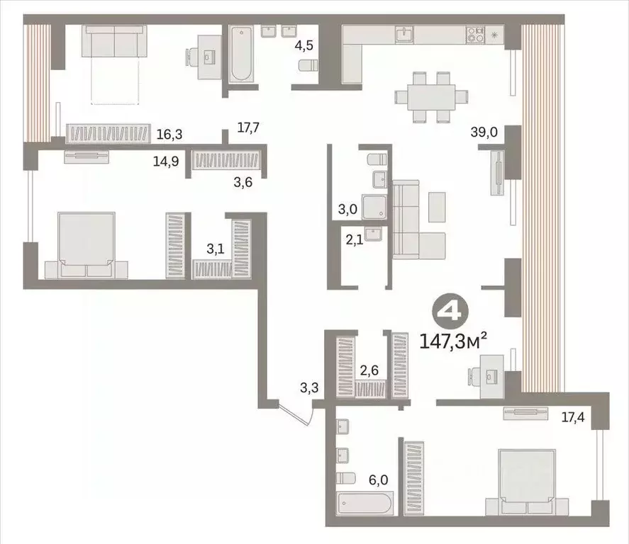 3-к кв. Ханты-Мансийский АО, Сургут Игоря Киртбая ул., 30 (131.7 м) - Фото 2