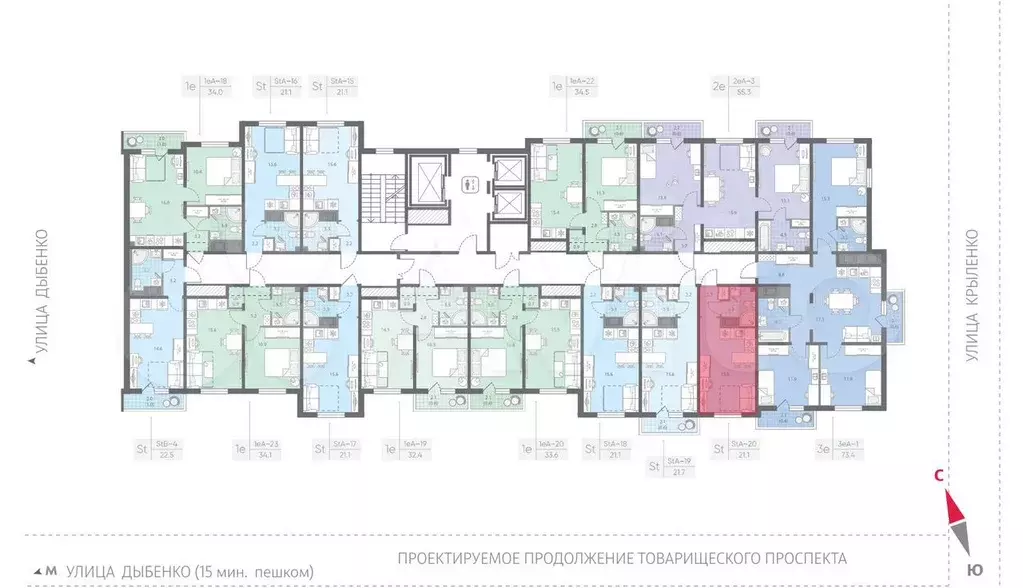 Квартира-студия, 21,1 м, 19/22 эт. - Фото 1