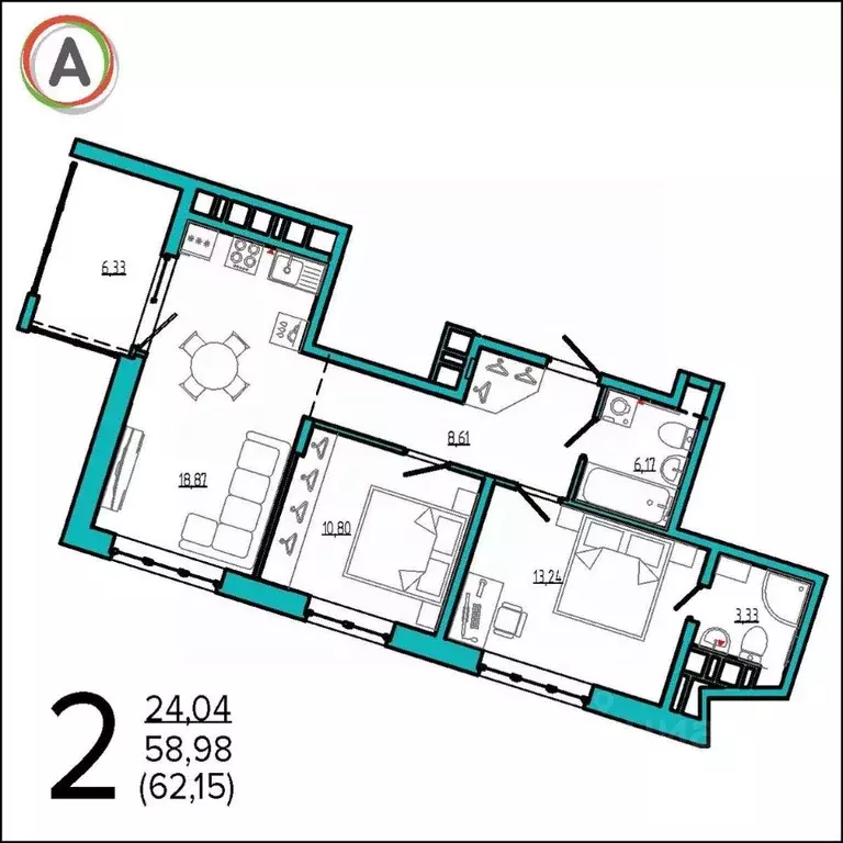 2-к кв. Брянская область, Брянск Бежицкая ул., 21Б (62.15 м) - Фото 0