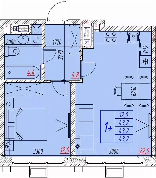 2-к кв. Астраханская область, Астрахань ул. Бэра, 29 (43.2 м) - Фото 1