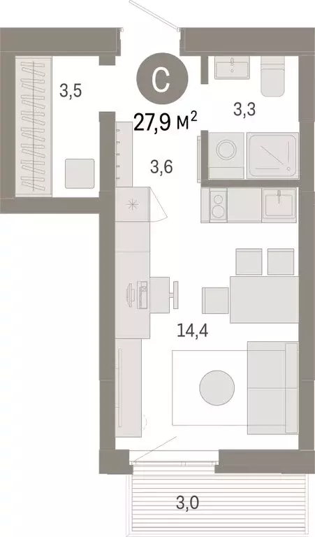 Квартира-студия: Тюмень, Ленинский округ (27.85 м) - Фото 1