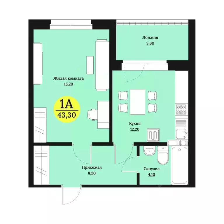 1-к кв. Ставропольский край, Ставрополь Лесная ул., 194 (43.3 м) - Фото 1