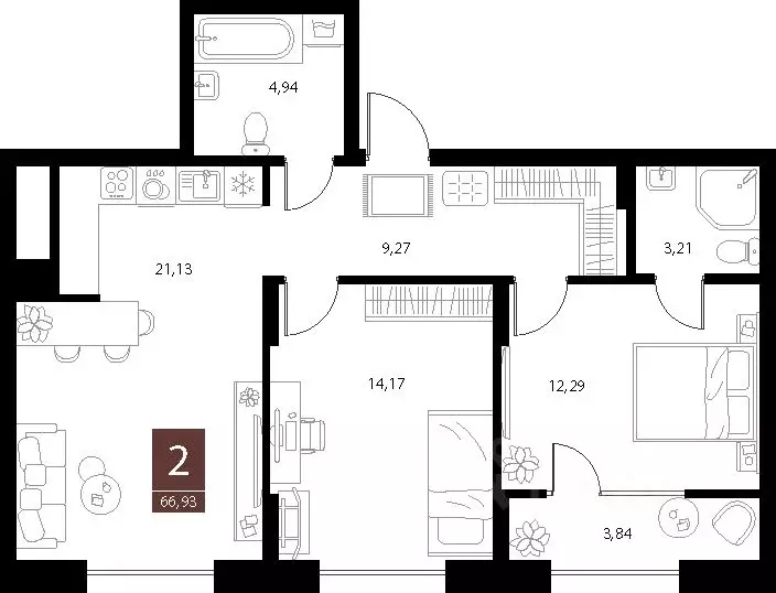 2-к кв. Рязанская область, Рязань ул. Бирюзова, 20с1 (66.93 м) - Фото 1