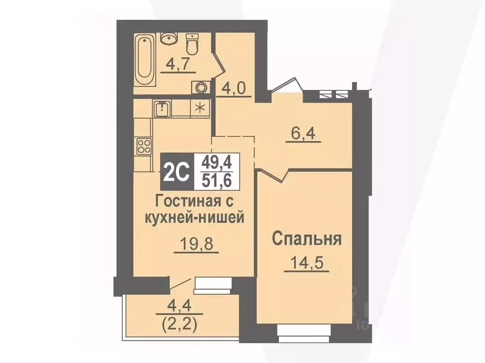 2-к кв. Новосибирская область, Кольцово рп, 5-й мкр  (51.6 м) - Фото 0