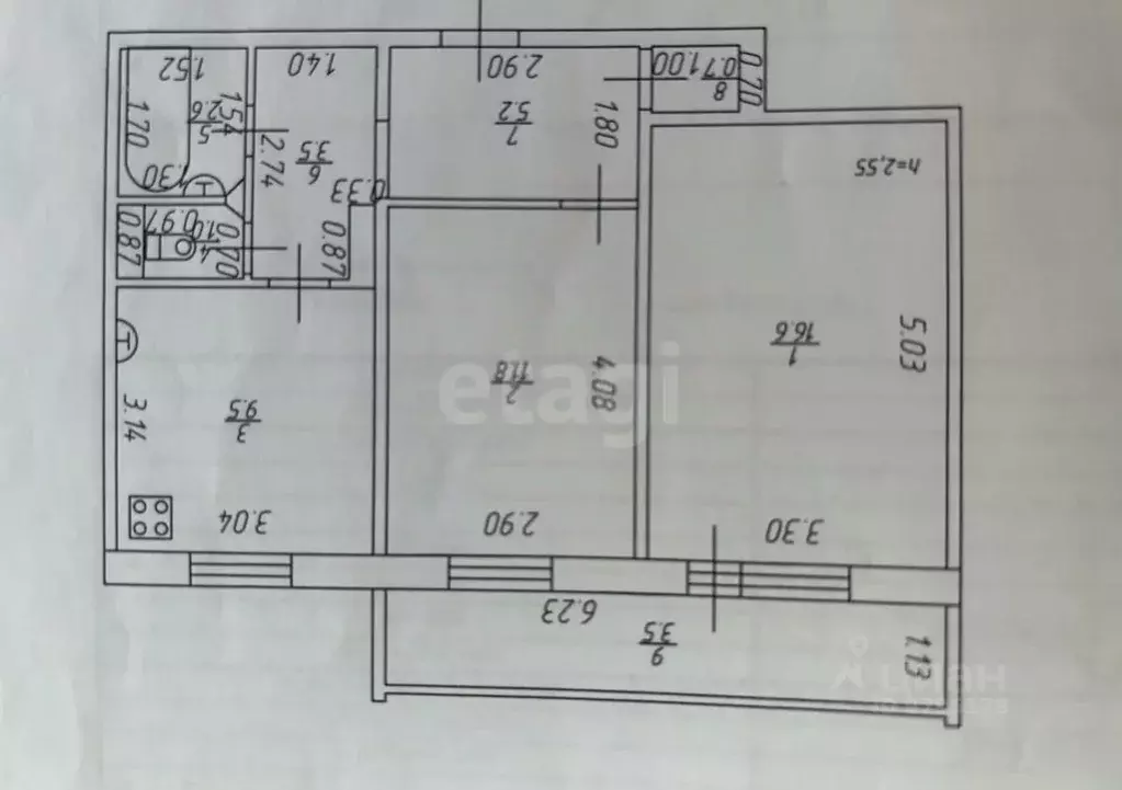2-к кв. Татарстан, Казань Азино-1 мкр, ул. Закиева, 9 (50.9 м) - Фото 2