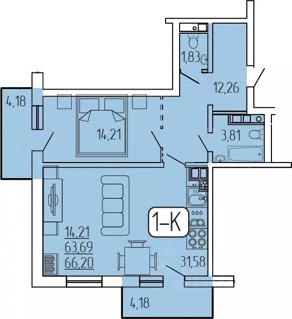 2-к кв. Бурятия, Улан-Удэ 140Б мкр,  (66.2 м) - Фото 1