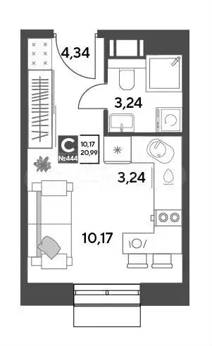 Квартира-студия, 21 м, 11/15 эт. - Фото 0