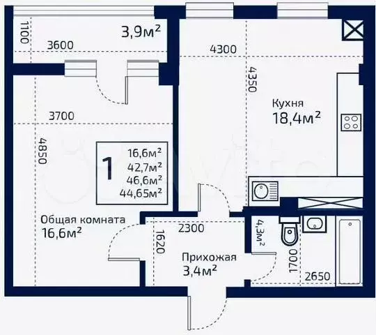 2-к. квартира, 73,4 м, 3/9 эт. - Фото 0