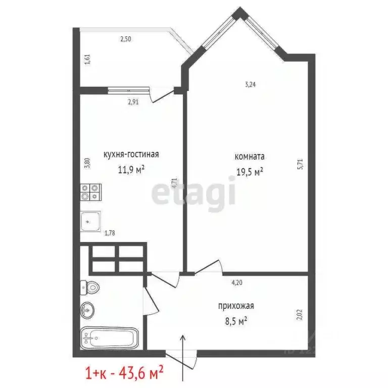 1-к кв. Свердловская область, Екатеринбург ул. Бажова, 68 (43.6 м) - Фото 2