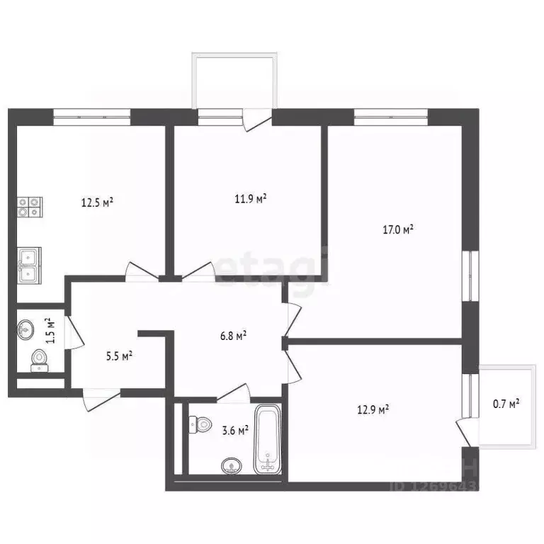 3-к кв. Московская область, Люберцы ул. Юности, 4 (73.1 м) - Фото 1