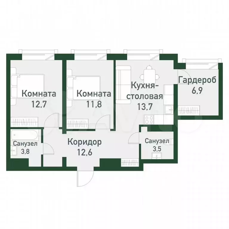4-к. квартира, 65,9 м, 2/7 эт. - Фото 1